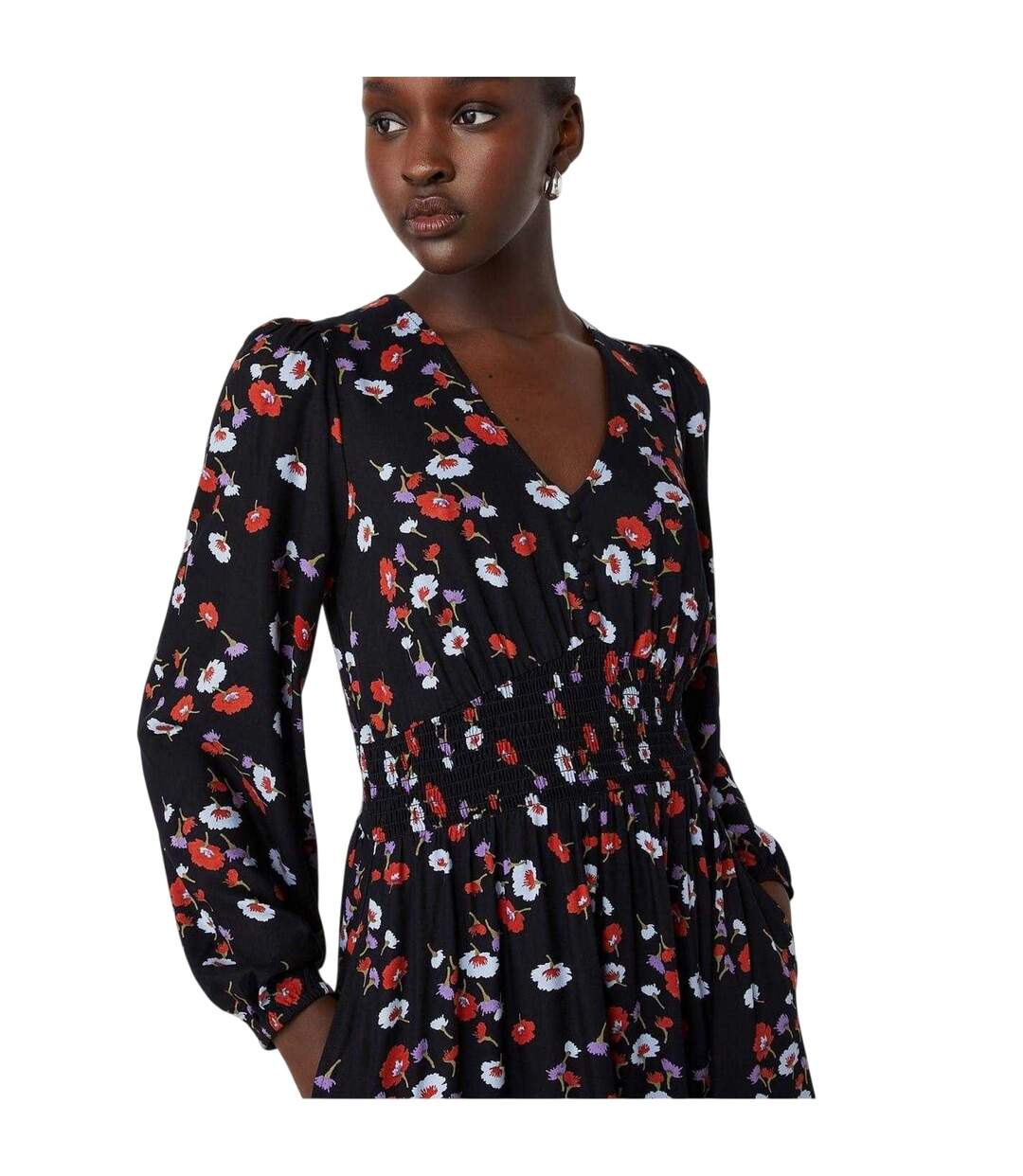 Robe Mi-longue Motif/style Floral Erina Femme Noir Finery-4