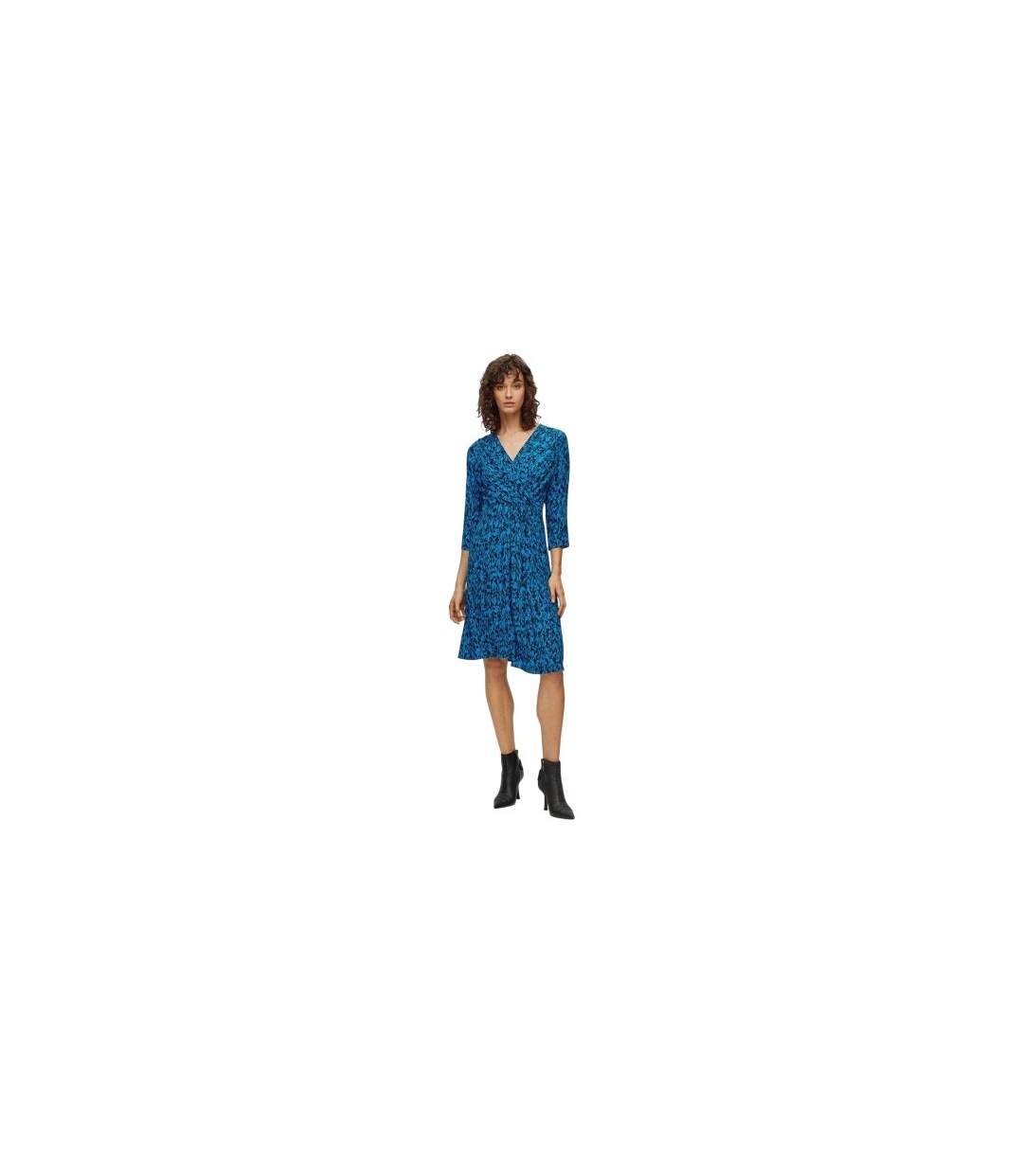 Womens/ladies Danottea Abstract V Neck 3/4 Sleeve Wrap Dress Black Blue Boss-1