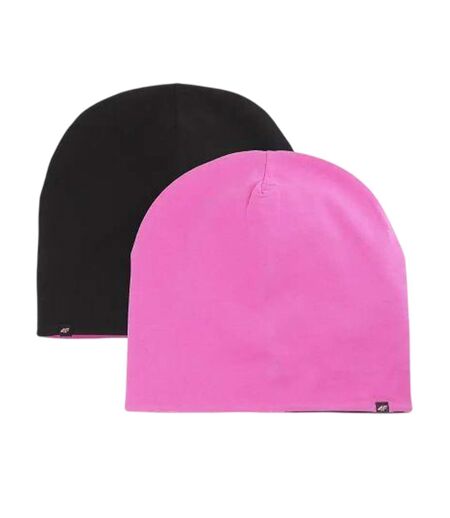 Childrens/kids Logo Cotton Double Sided Beanie Black Pink 4F