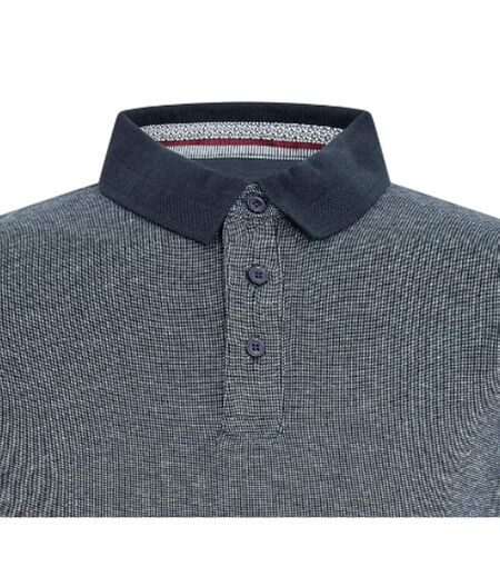 Mens Textured Ribbed Collar Polo Shirt Navy Threadbare