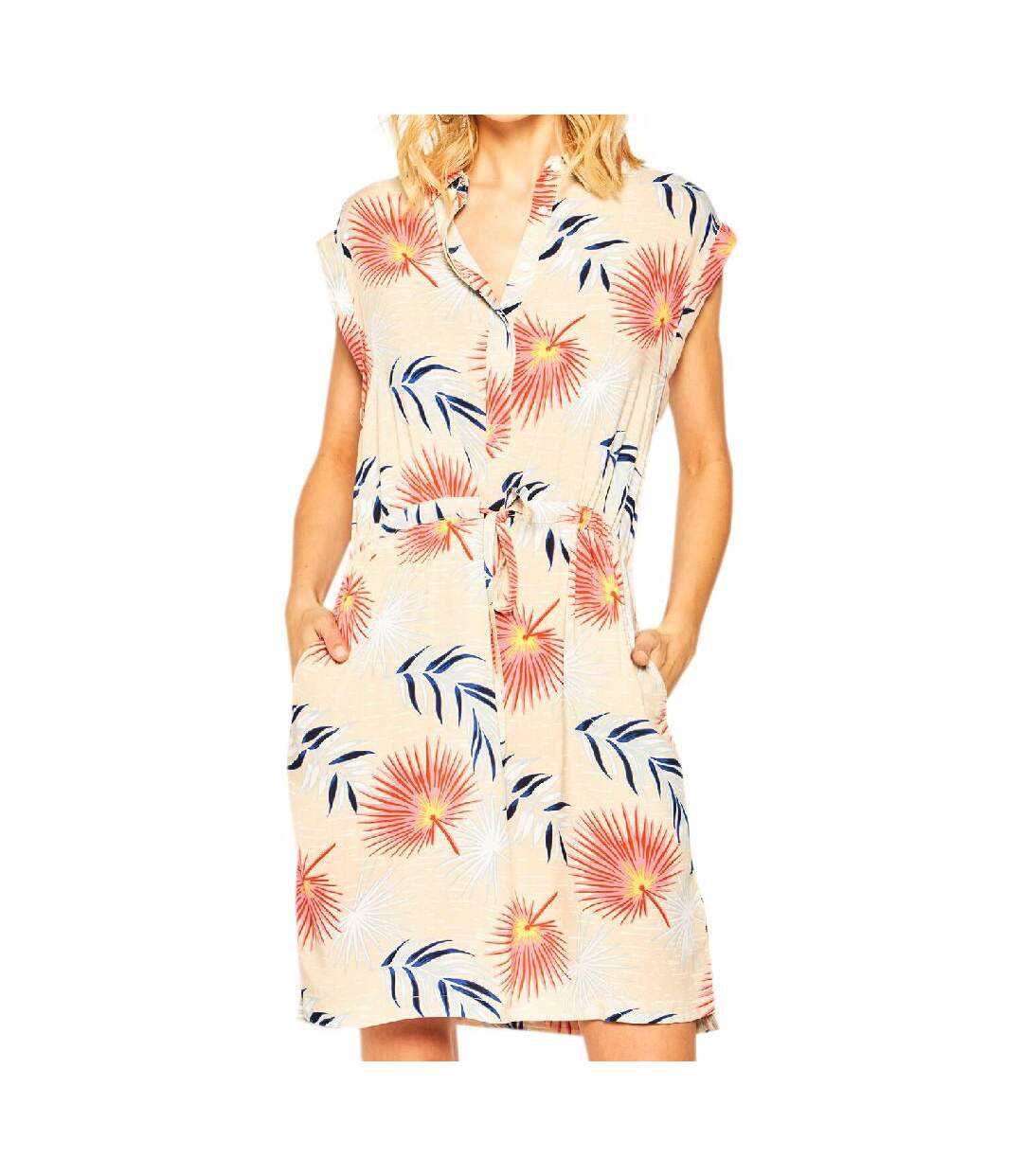 Robe Chemise Beige à fleurs Femme LEE Tropical - XS-1