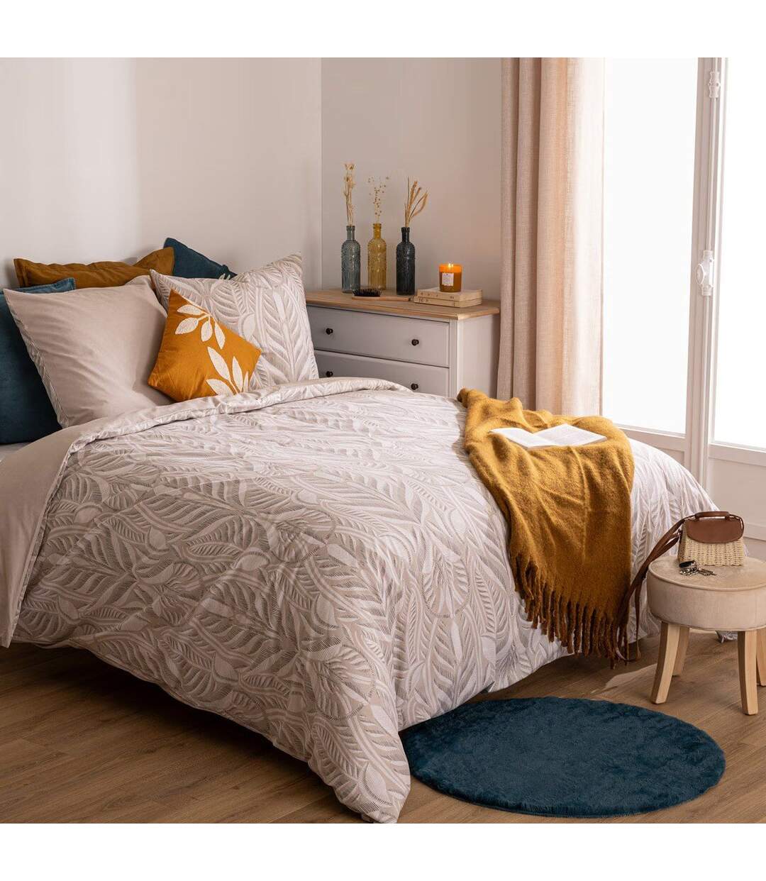 Parure de Lit Imprimée Nalh 240x220cm Beige-1