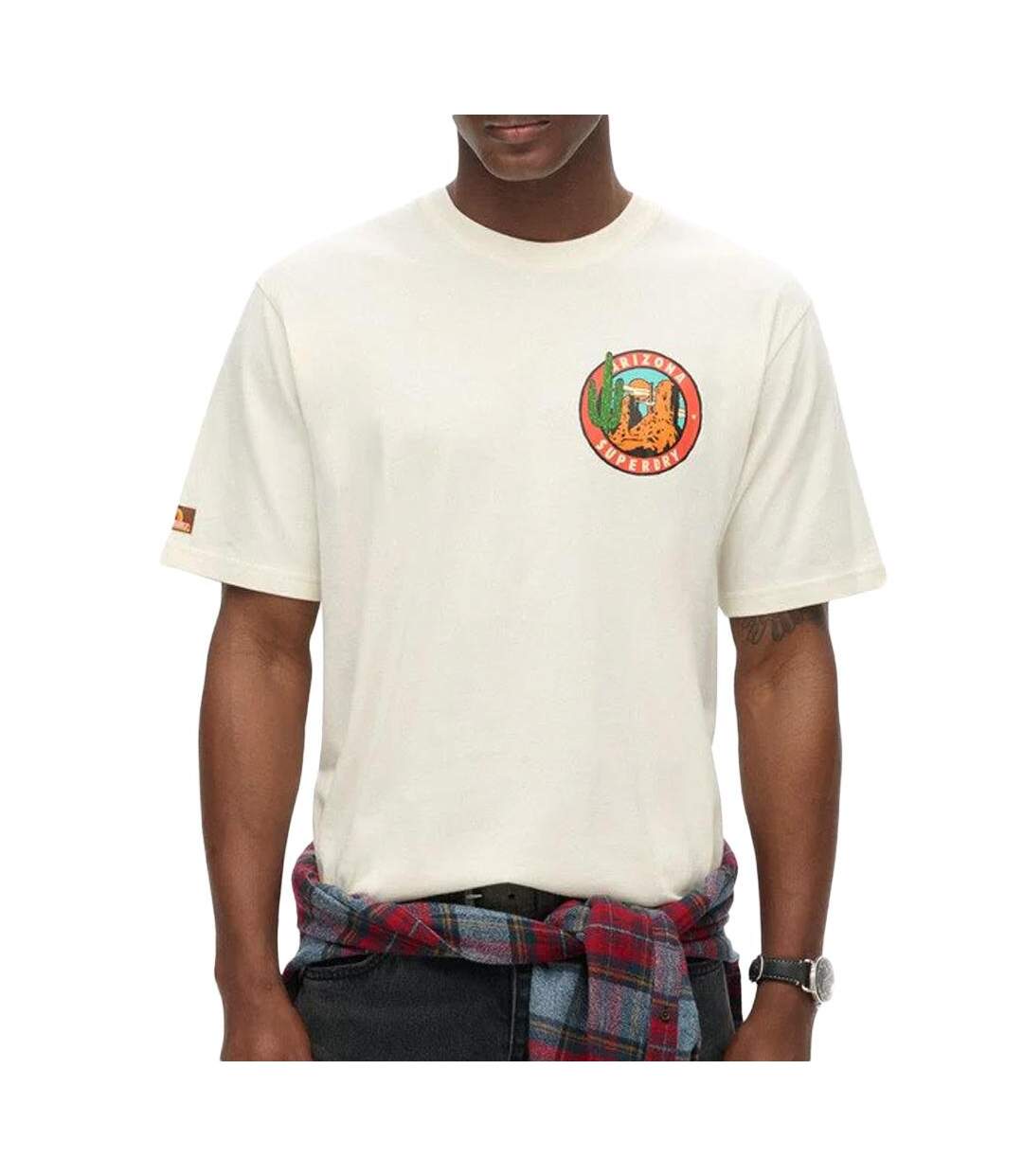 T-shirt beige homme superdry travel postcard-1