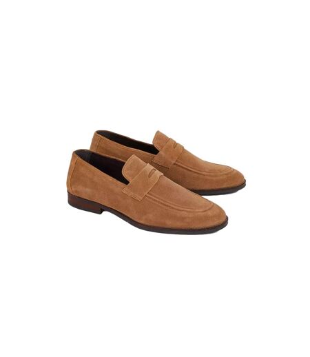 Debenhams Mens Perforated Suede Penny Loafers (Tan) - UTDH6053