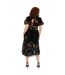 Robe Mi-longue Manches Bouffantes Motif/style Floral Femme Noir Maya Deluxe-3