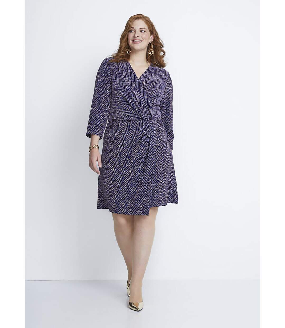 Robe courte effet cache-coeur maille pailletée-4