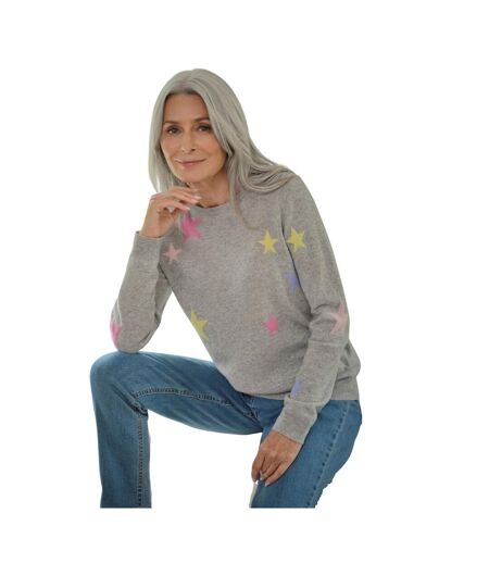 Womens/ladies Star Cashmere Merino Crew Neck Jumper Grey WoolOvers