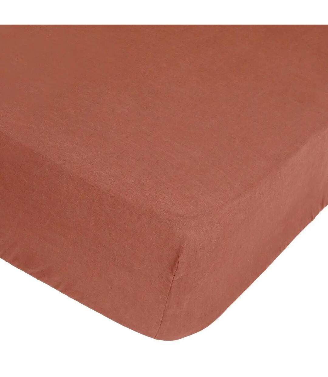 Drap Housse en Lin Adorable 160x200cm Terracotta-1