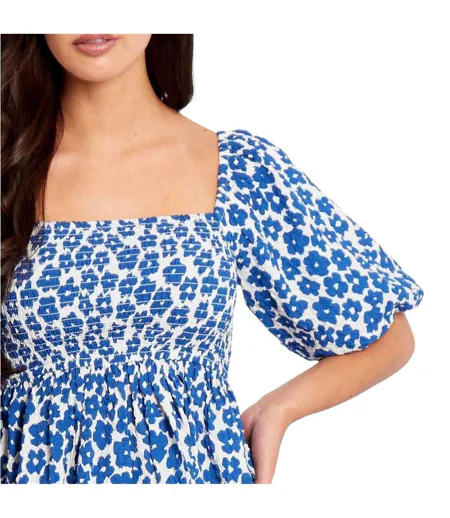 Blouse Manches Bouffantes Femme Bleu Marine Blanc Be You