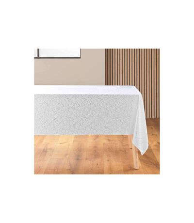 Nappe Antitache Imprimé Mikado 140x240cm Blanc & Argent