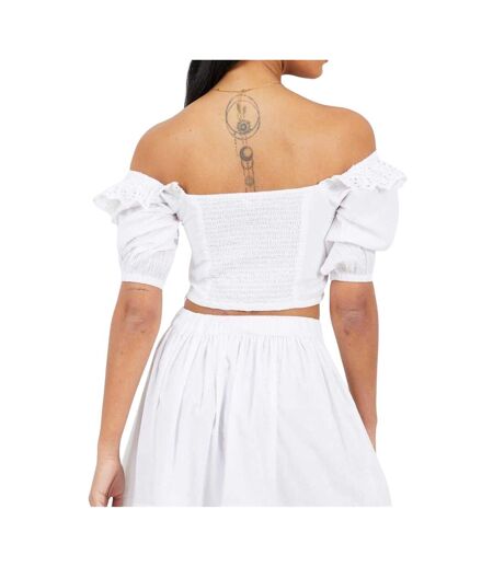 Womens/ladies Bardot Crop Top White Brave Soul
