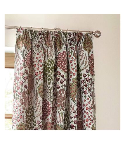 Wylder Ophelia Jacquard Floral Pencil Pleat Curtains (Rednut) (168cm x 137cm)