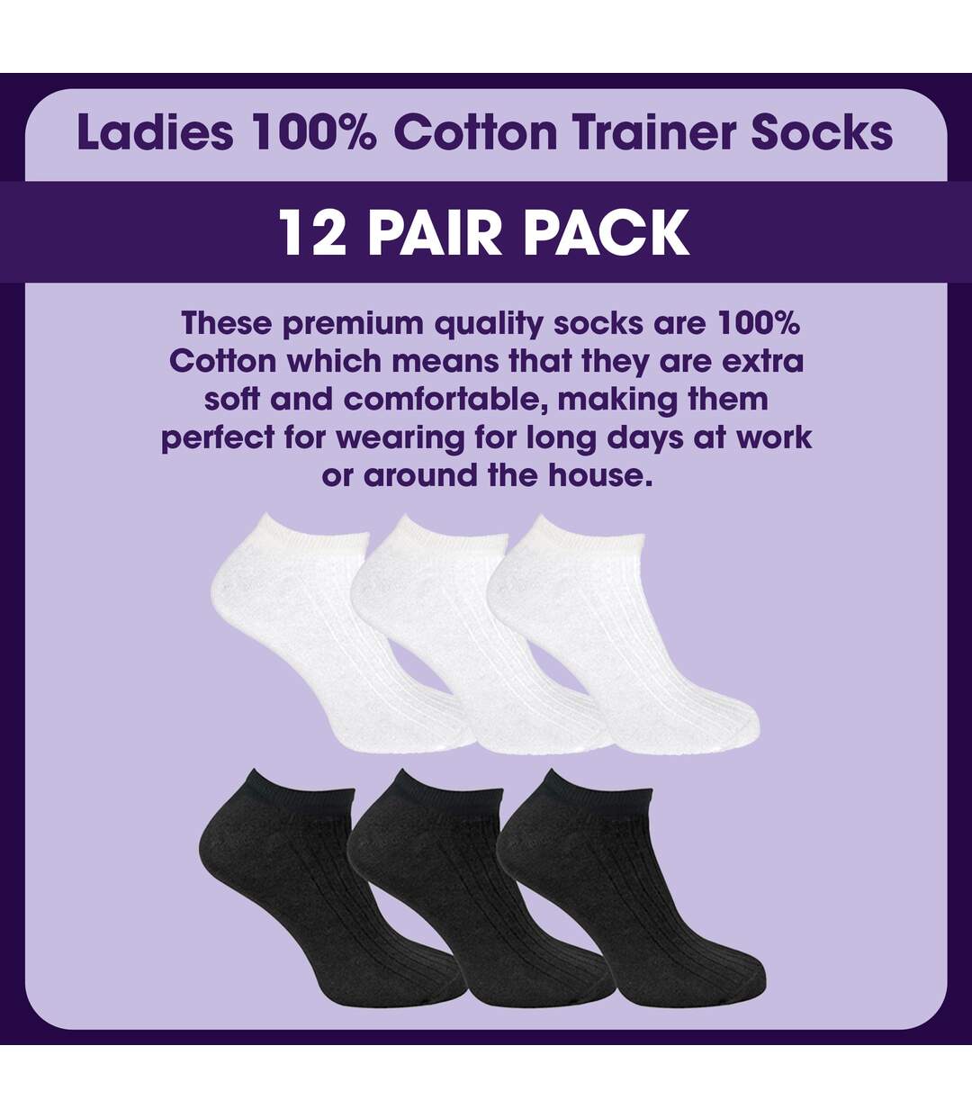 Lot de 12 chaussettes de sport 100 % coton pour femme-3