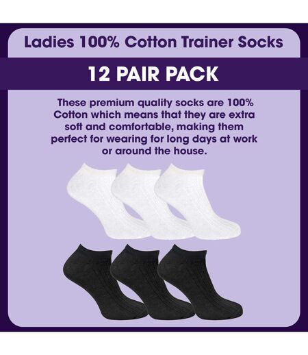 Lot de 12 chaussettes de sport 100 % coton pour femme