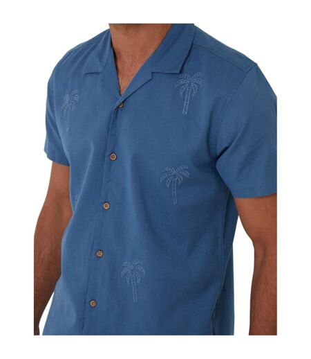 Chemise Manches Courtes Motif/style Brodé Homme Bleu Denim Threadbare