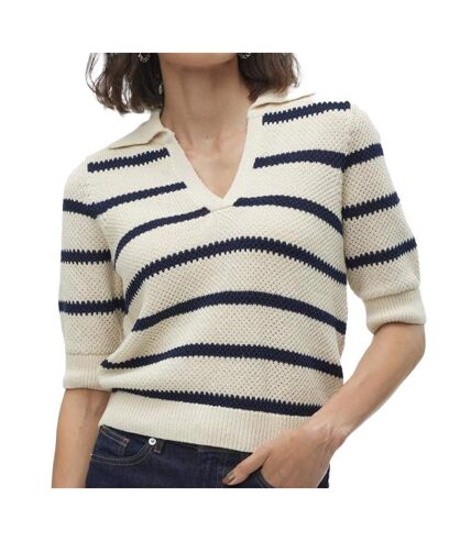 Pull Beige/Marine Femme Vero Moda Amazing - L