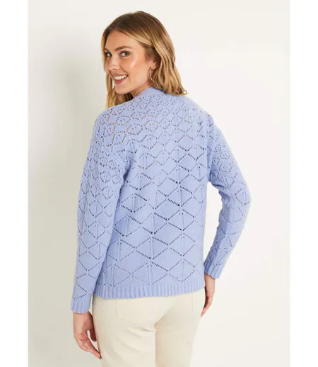 Gilet court ajouré col V boutonné uni