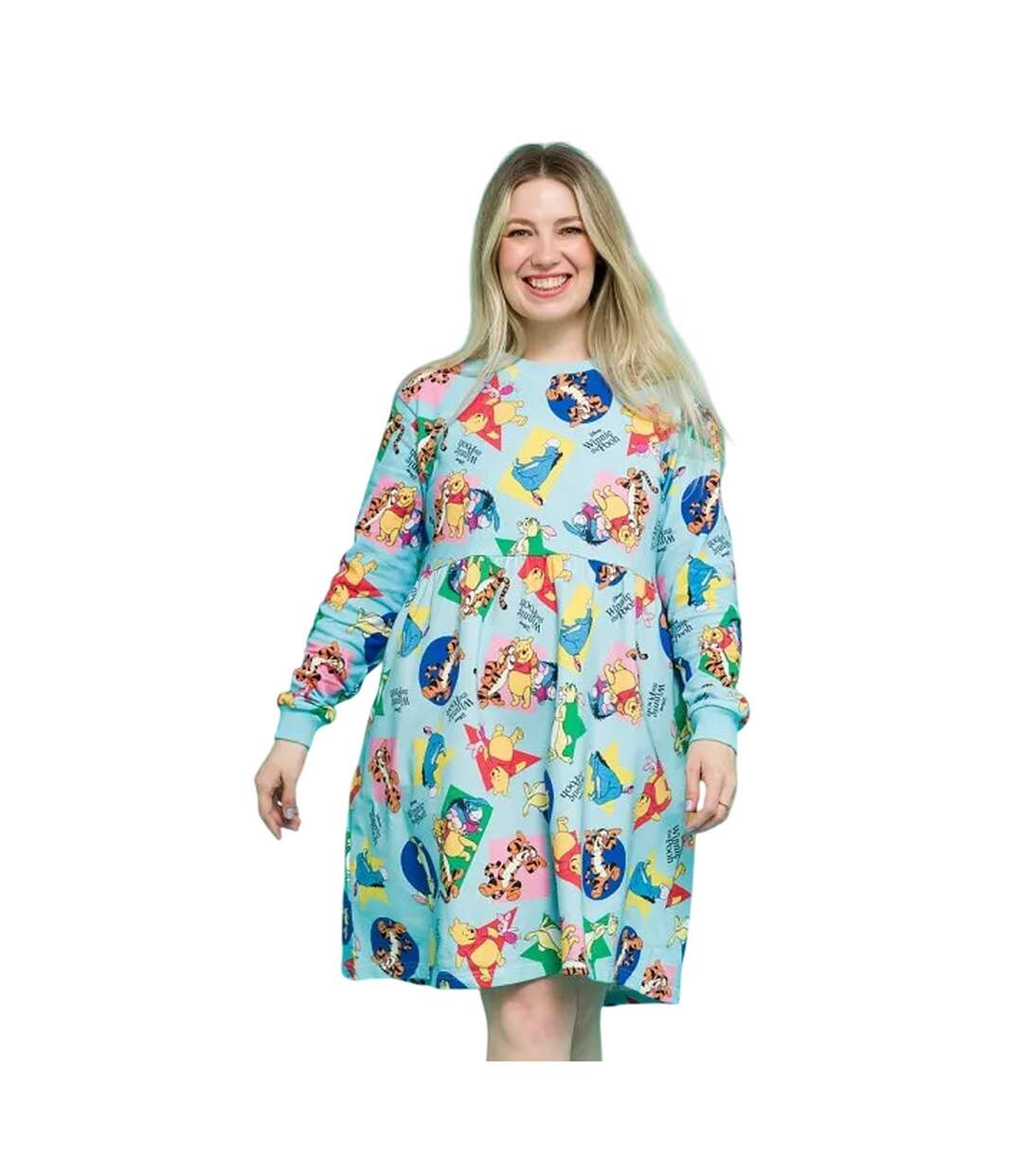 Womens/ladies Friends All-over Print Sweater Dress Blue Winnie The Pooh-1