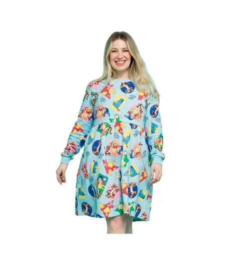 Womens/ladies Friends All-over Print Sweater Dress Blue Winnie The Pooh