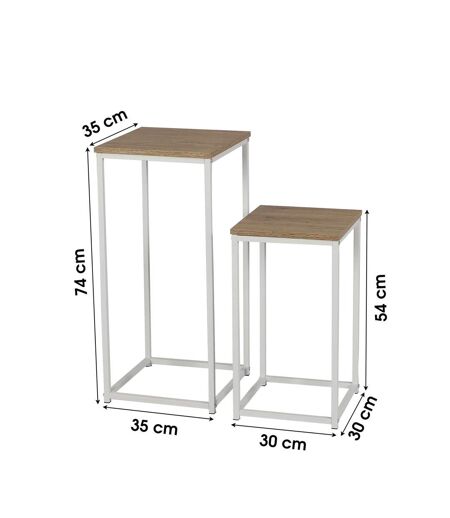 Set de 2 sellettes en Panneaux de particules et Métal - Blanc et Beige