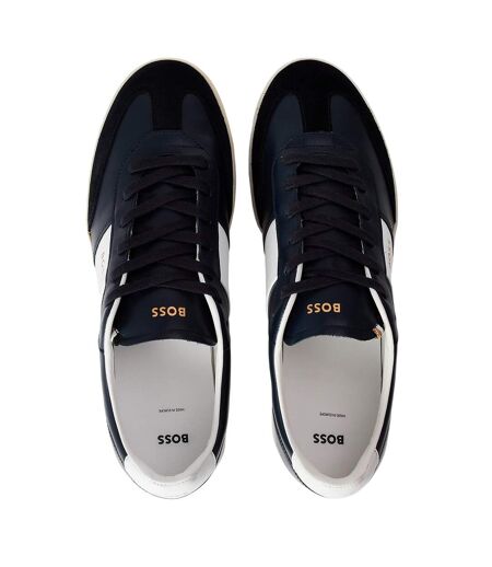 Mens Brandon Leather Trainers Navy Boss