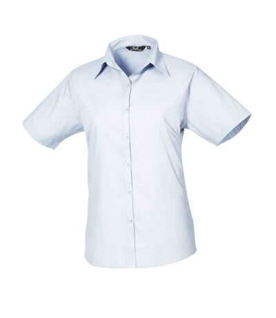 Womens/ladies poplin short-sleeved blouse light blue Premier