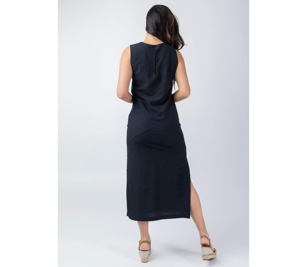 Robe longue coupe droite CHARLINE unie noire Coton Du Monde-4