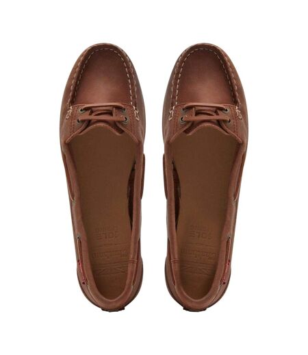 Womens/ladies Leather Flat Loafers Dark Tan Chatham