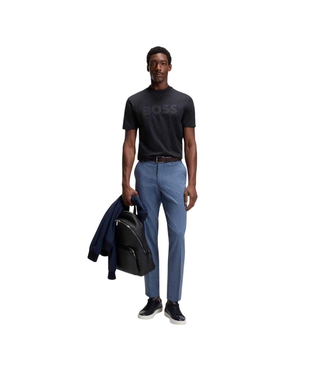 Mens Stripe Cotton Logo T-shirt Dark Blue Boss-3