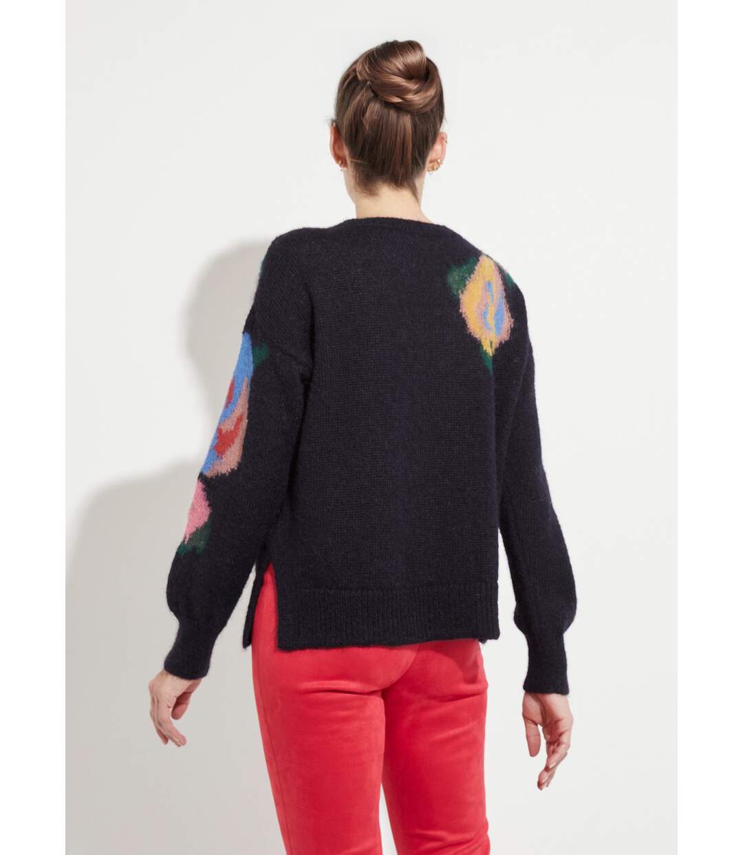 Pull col rond avec mohair jacquard fleuri-2