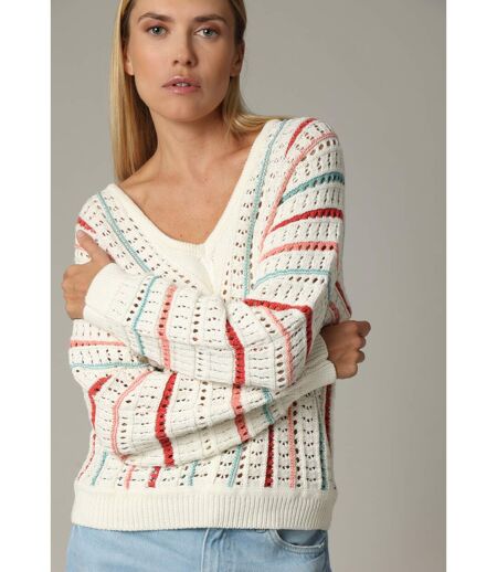 Pull en maille ajourée avec col V MADJI