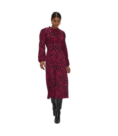 Womens/ladies leopard print frill neck midi dress pink Dorothy Perkins