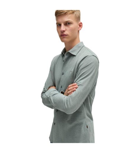 Mens Embroidered Branded Slim Shirt Green Boss