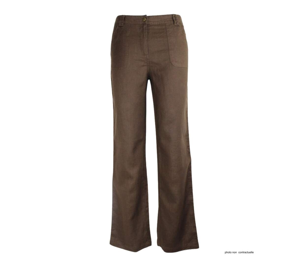 MAYFLOWER Basic Lin : Pantalon femme en lin fluide coloris Choco pour un été chic-3