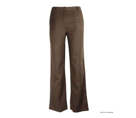 MAYFLOWER Basic Lin : Pantalon femme en lin fluide coloris Choco pour un été chic