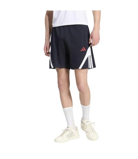Mens Fleece Striped Track Shorts Navy Red Adidas