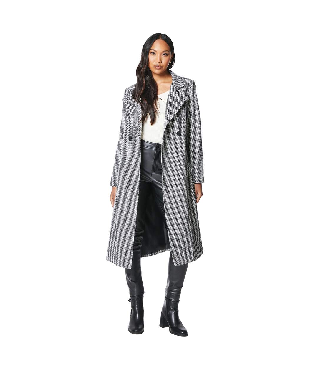 Womens/ladies checked wrap belted coat neutral Principles