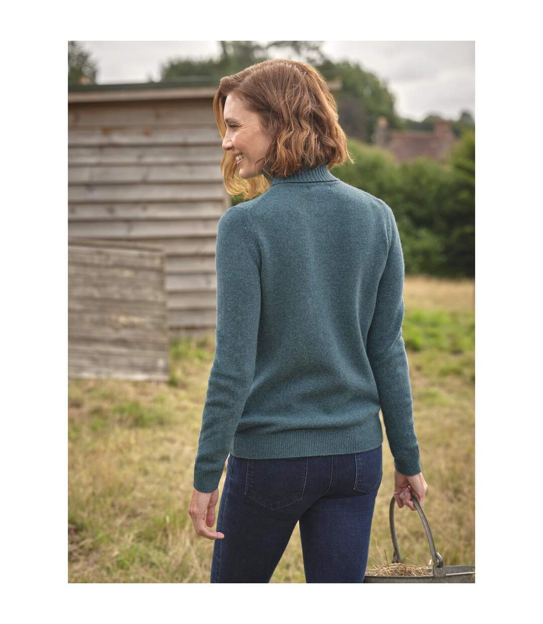 Womens/ladies Lambswool Polo Neck Jumper Teal Twist WoolOvers-2
