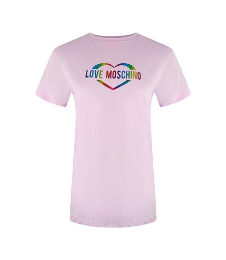Womens/ladies Heart Cotton T-shirt Soft Pink Love Moschino