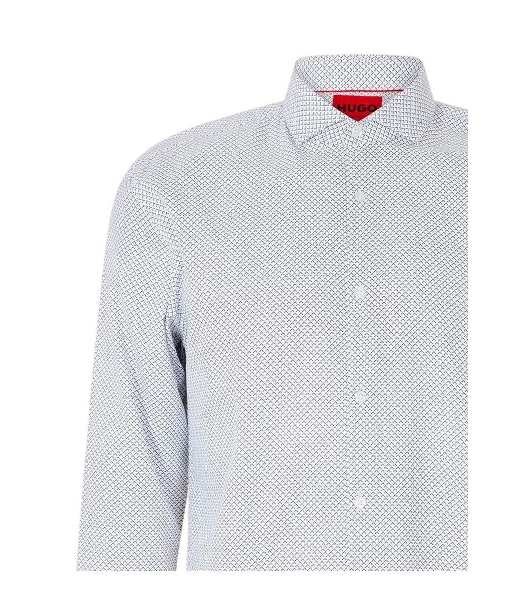 Mens Microprint Oxford Long-sleeved Formal Shirt White Hugo-3