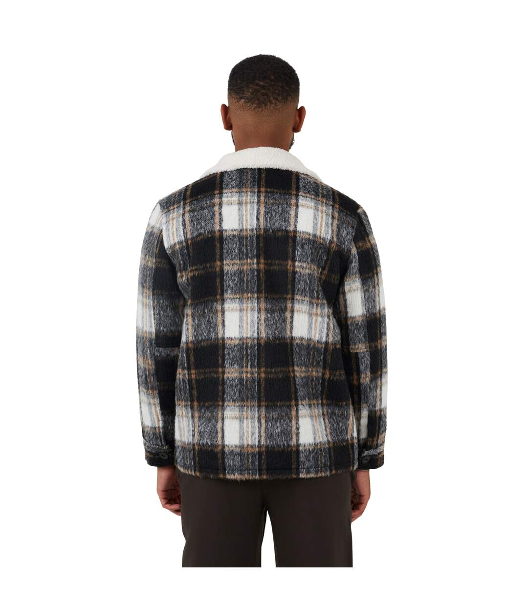 Mens Checked Brushed Jacket Black Cream Orange Brave Soul-3