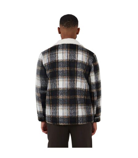 Mens Checked Brushed Jacket Black Cream Orange Brave Soul
