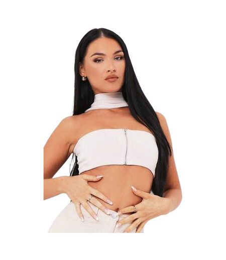Womens/ladies Ribbed Bandeau Crop Top Sand Missy Empire