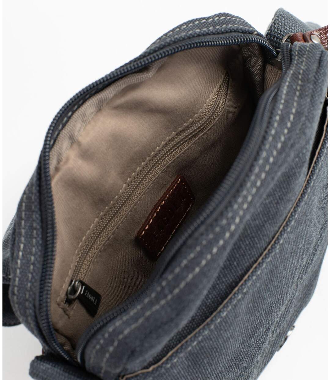 Sacoche bandoulière homme en toile et cuir bleu marine - multi-poches, poignée et bandoulière réglable-4