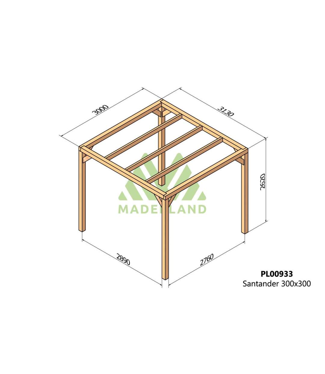 Pergola en bois lamellé-collé Santander 300 x 300 cm