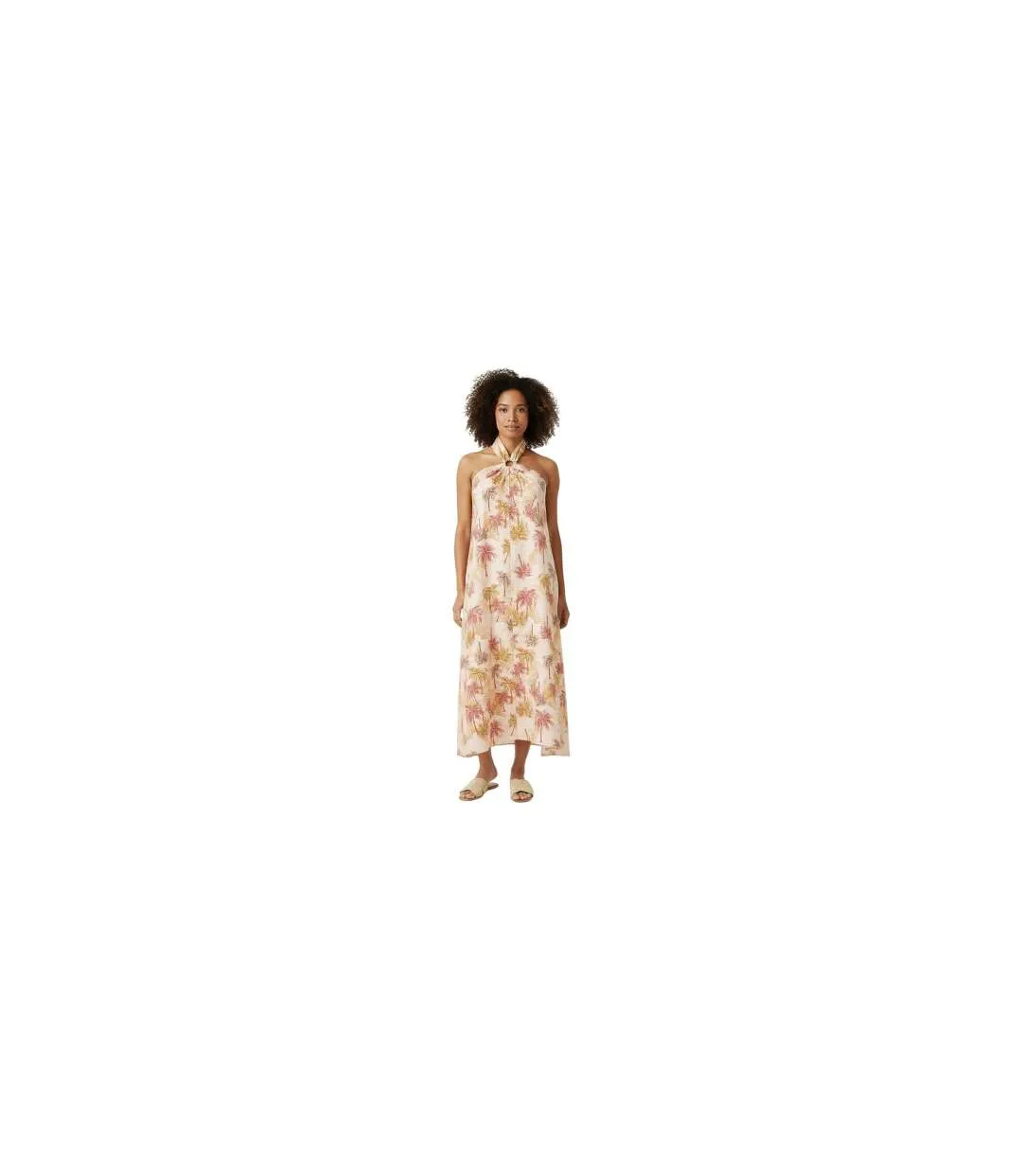 Robe Longue Motif/style Imprimé Palmier Femme Rose Jaune Biba-1