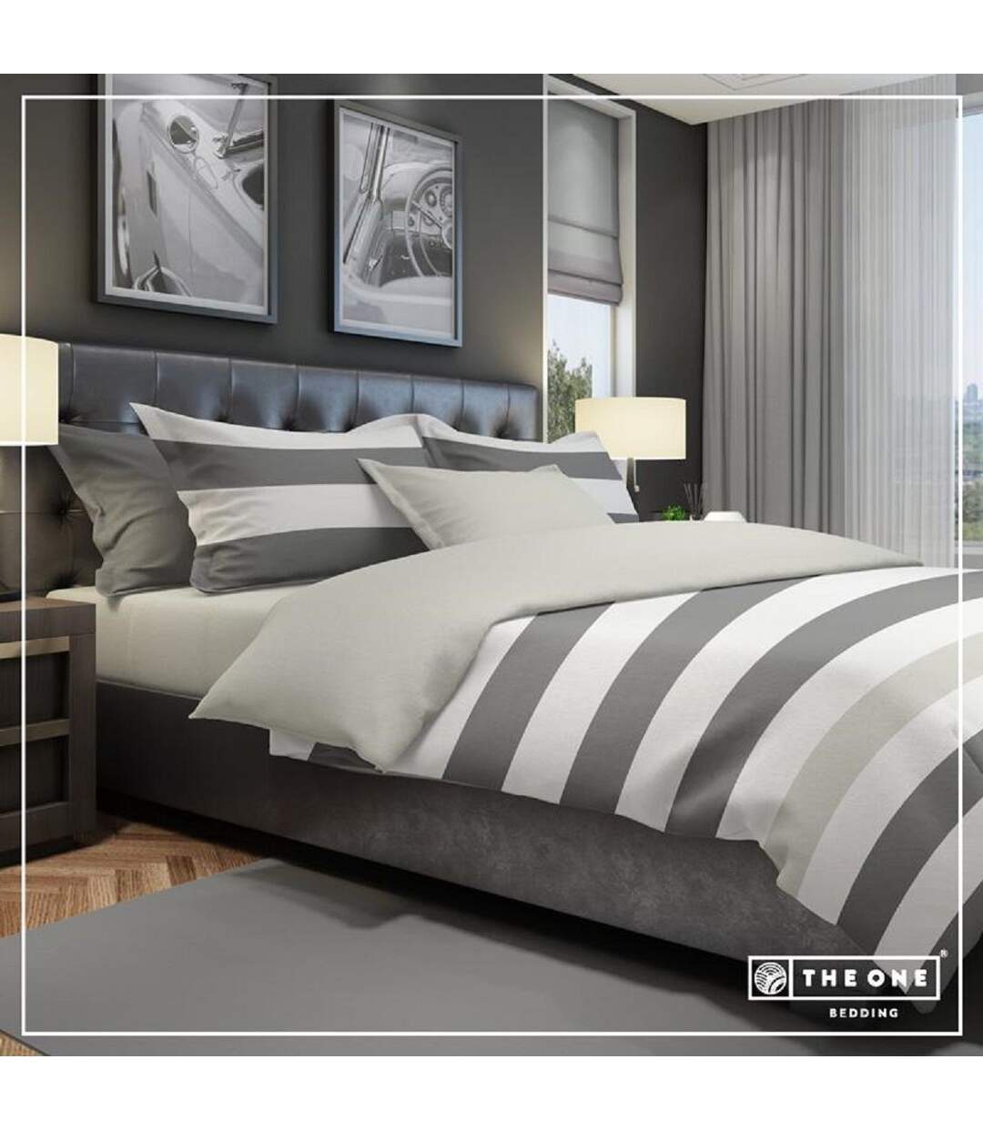 Housse de couette - 240x220 - gris foncé - gris clair et blanc - T1-BSTRIPE240-1