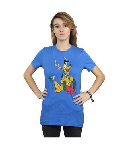 Disney Femme/Les femmes Pluto Christmas Reindeer Cotton Boyfriend T-Shirt (Bleu royal) - UTBI37773
