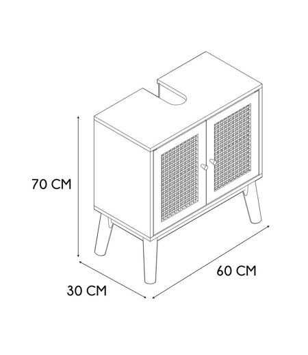 Meuble sous vasque 2 portes Bali en cannage - Marron