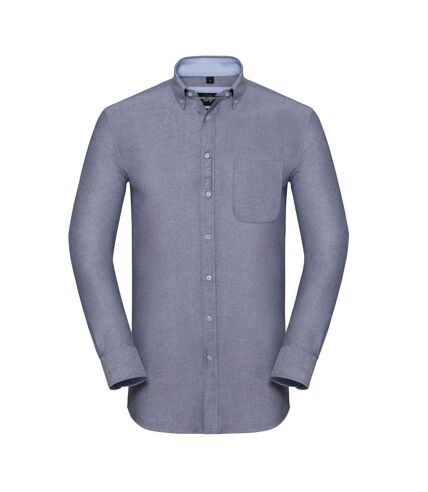 Russell Collection Mens Oxford Tailored Long-Sleeved Shirt (Oxford Navy/Oxford Blue)
